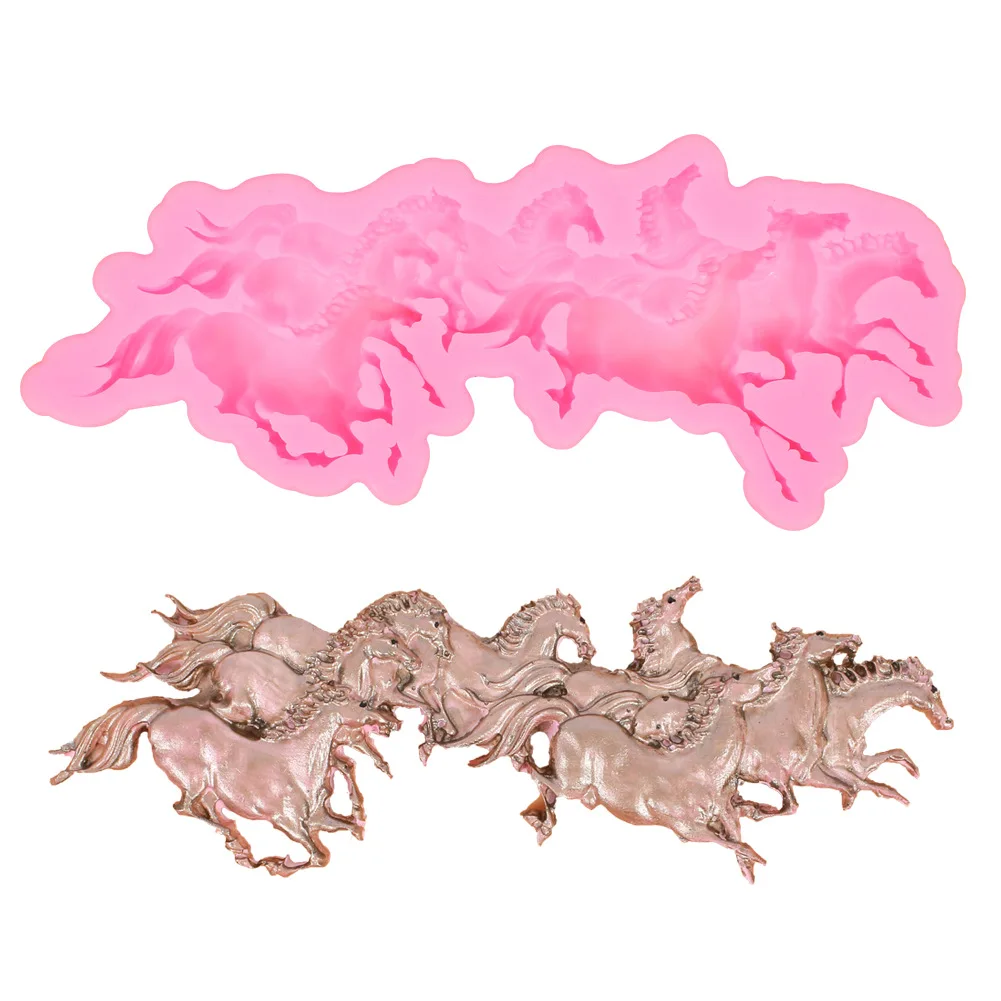 

Running horse silicone fondant mold cake border decoration tool DIY chocolate biscuits baking mold, Pink
