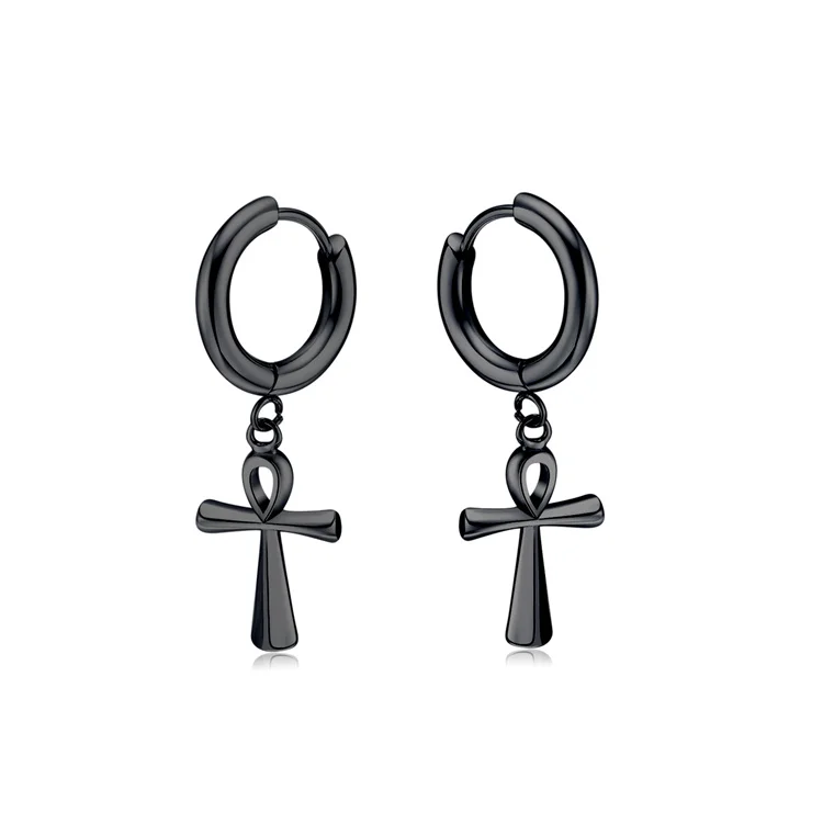 

Punk unisex jewelry hoop earrings stainless steel cross pendant earring