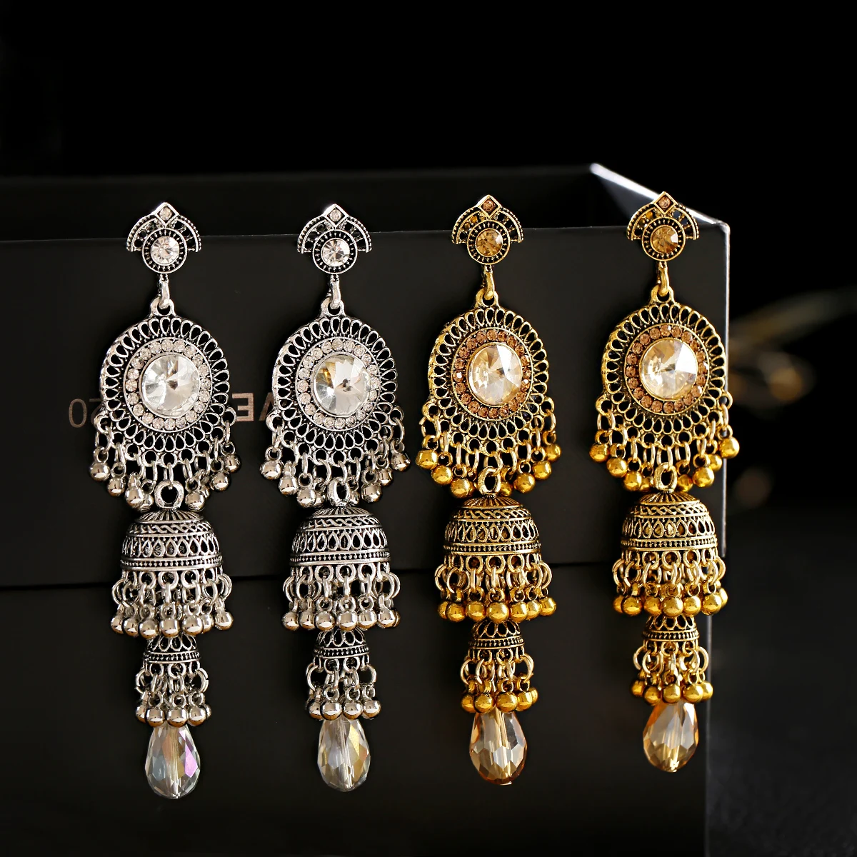 

Retro Gold Earrings Indian Jewelry For Women 2021 Silver Geometric Boho Long Bell Tassel Statement Wedding Vintage Earrings, Gold/silver