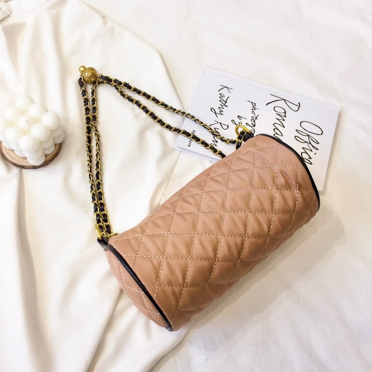 

Womens Crossbody Purse Fashion Handbag Shoulder Bag nylon Messenger Cylinder Bucket Bag with Chain Strap, 3colors