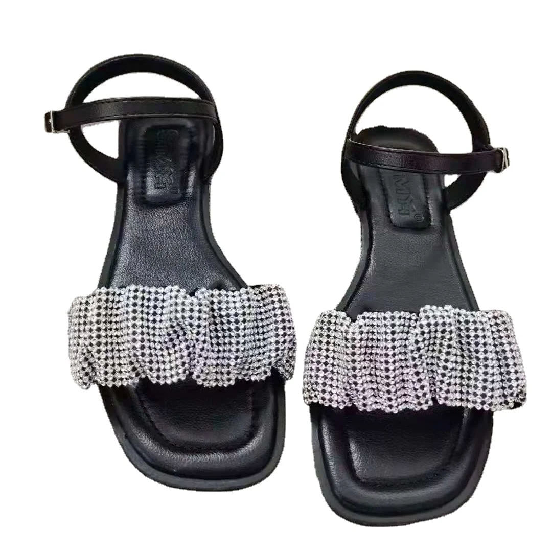 

Women's soft-soled sandals 2021 summer new all-match student flat sandals fairy rhinestone Roman shoes