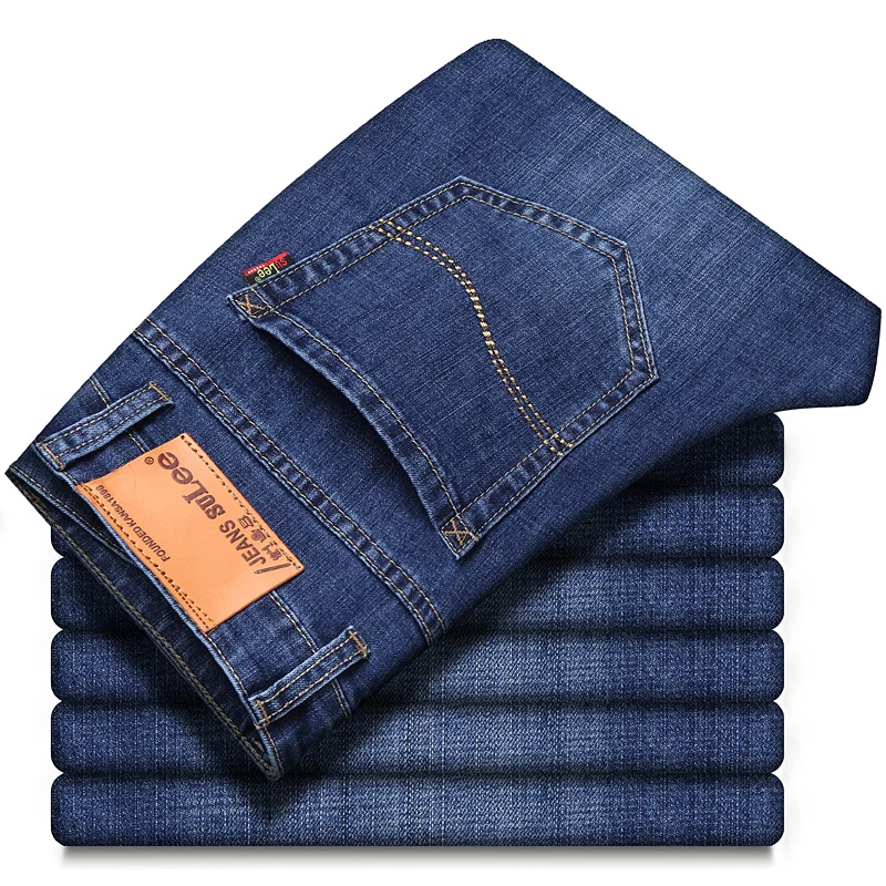 

Light blue thick slim straight stretch business casual loose youth trousers men