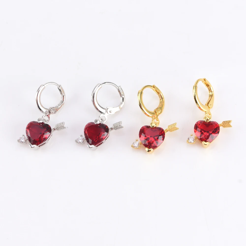 

#43 Charm Design Earrings Heart Shape Hoop Earring With Zircon, As picture