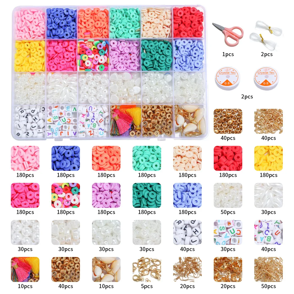 

2000Pcs Spacer Heishi Beads 6mm Flat Round Polymer Clay Beads Set For Jewelry Making Bracelet Diy Clay Beads Kit