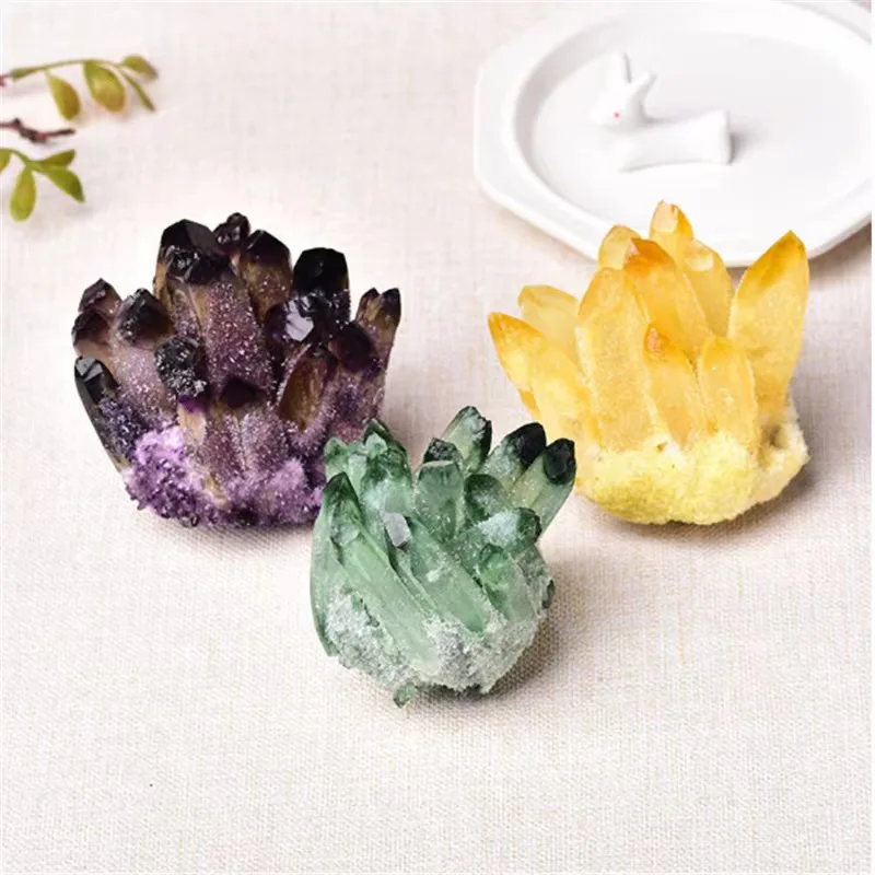 

Wholesale Natural Semi-precious Gemstone Crafts Healing Angel colorful Aura Clear Quartz Crystal Cluster for fengshui