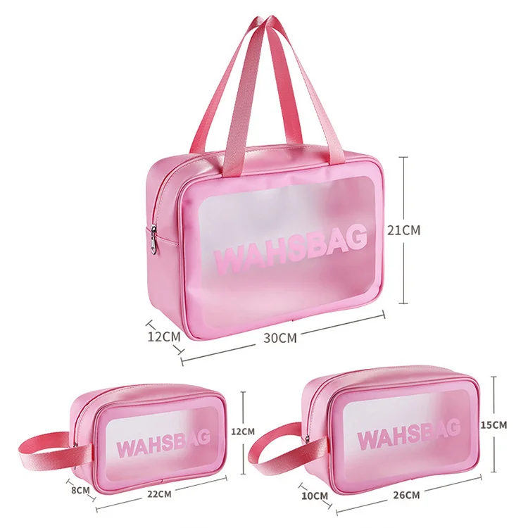 

PU Zippered Travel Toiletry Wash Bag Accessories Organizer case Set 3 Pcs Clear Waterproof Makeup Cosmetic Bag for Women Men, Customized