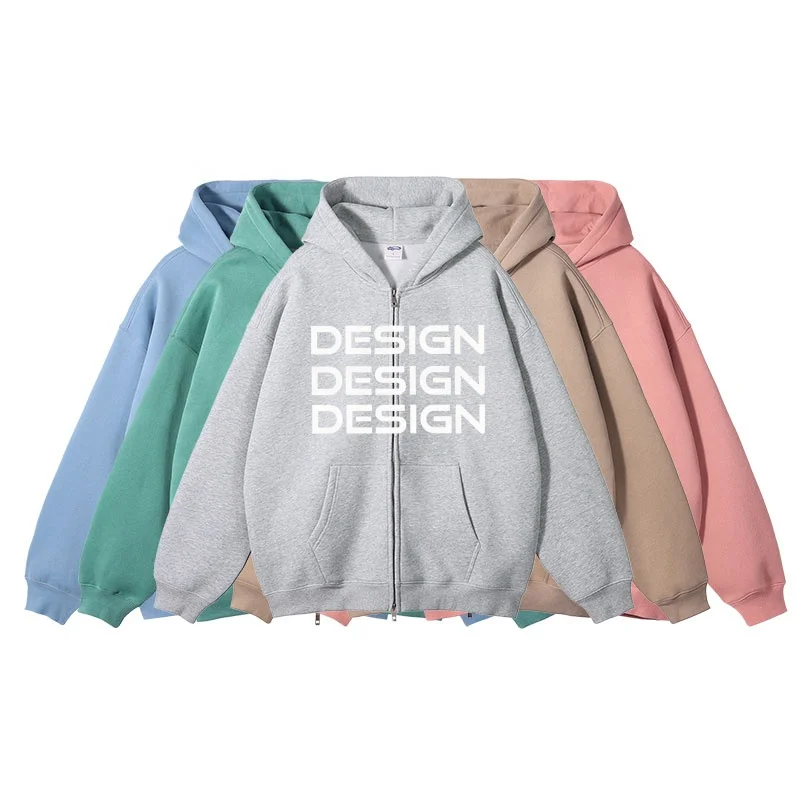 Luxury Quality Zipper up Hoodies Custom LOGO Streetwear Unisex Zipper Hoodies for Men Plain Heavyweight 500G Soft Hoodies