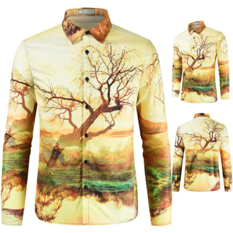 

fashion Men's Casual 3D Tree Printed shirts men's large size long-sleeved shirts fashion New Autumn shirts, Customized colors