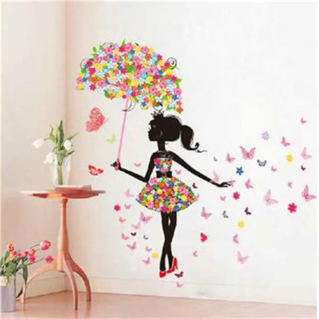 

MZL Flower Girl Removable Wall Art Sticker Vinyl Decal Kids Room Home Mural Decor Bedroom Butterfly Paper Decorative Painting