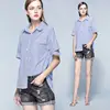 women sexy deep V neck striped shirts loose style half sleeve blouses ladies causal brand tops blusas plus size S-XXL