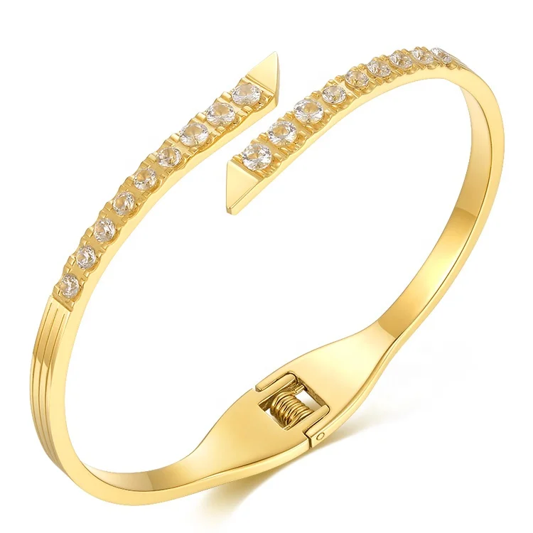 

Latest High Quality 18K Gold Plated Stainless Steel Jewellry Crystal Zircon Cuff Dislocation Open bracelet B212230