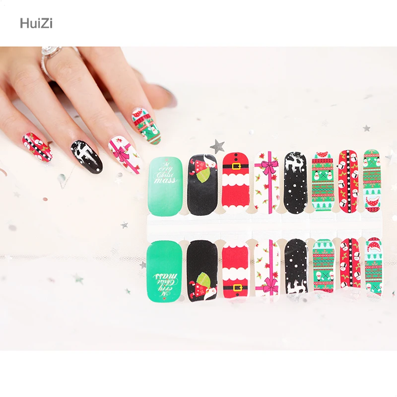 

Huizi factory supplier custom nail wraps 16 Strips Colorful Multi patterned Metallic Shiny gel Nail Art Stickers