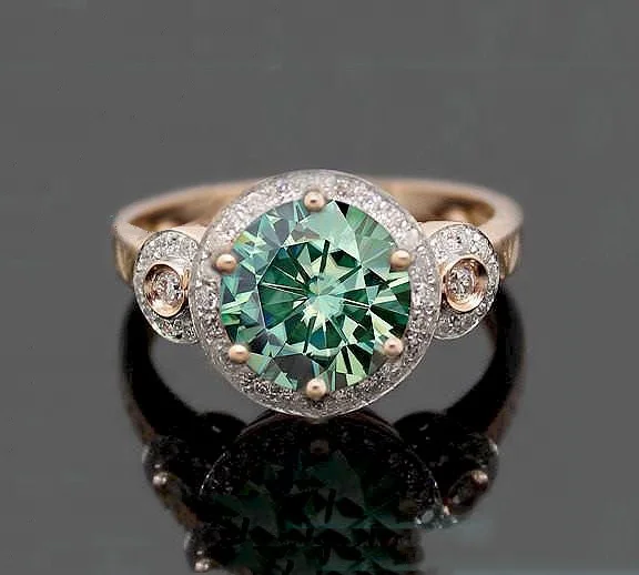 

Prong Hand Setting Rose Gold Plated 1.5ct 7.5mm Round Green Moissanite Engagement Ring for Women