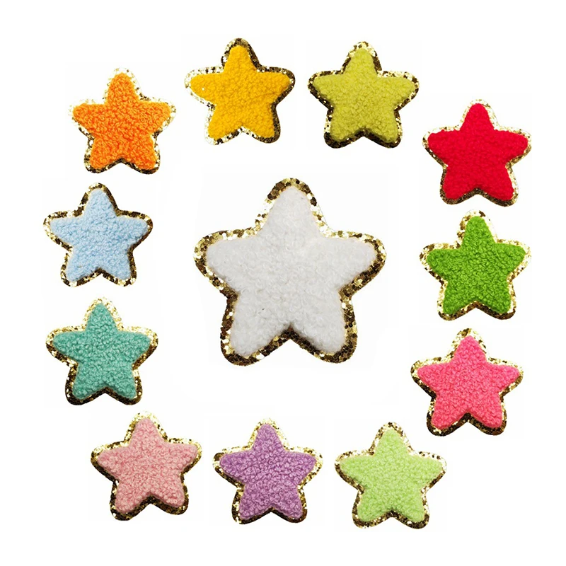 Star Glitter Golden Border Iron on or Self-adhesive Chenille Embroidery Patches
