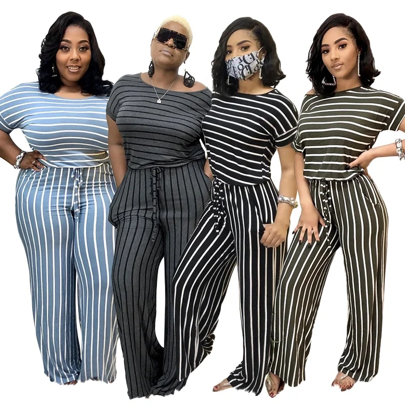 

Mujer Stripe Wide Leg One Piece Jumpsuit Women 2020, Black, blue, dark grey,army green