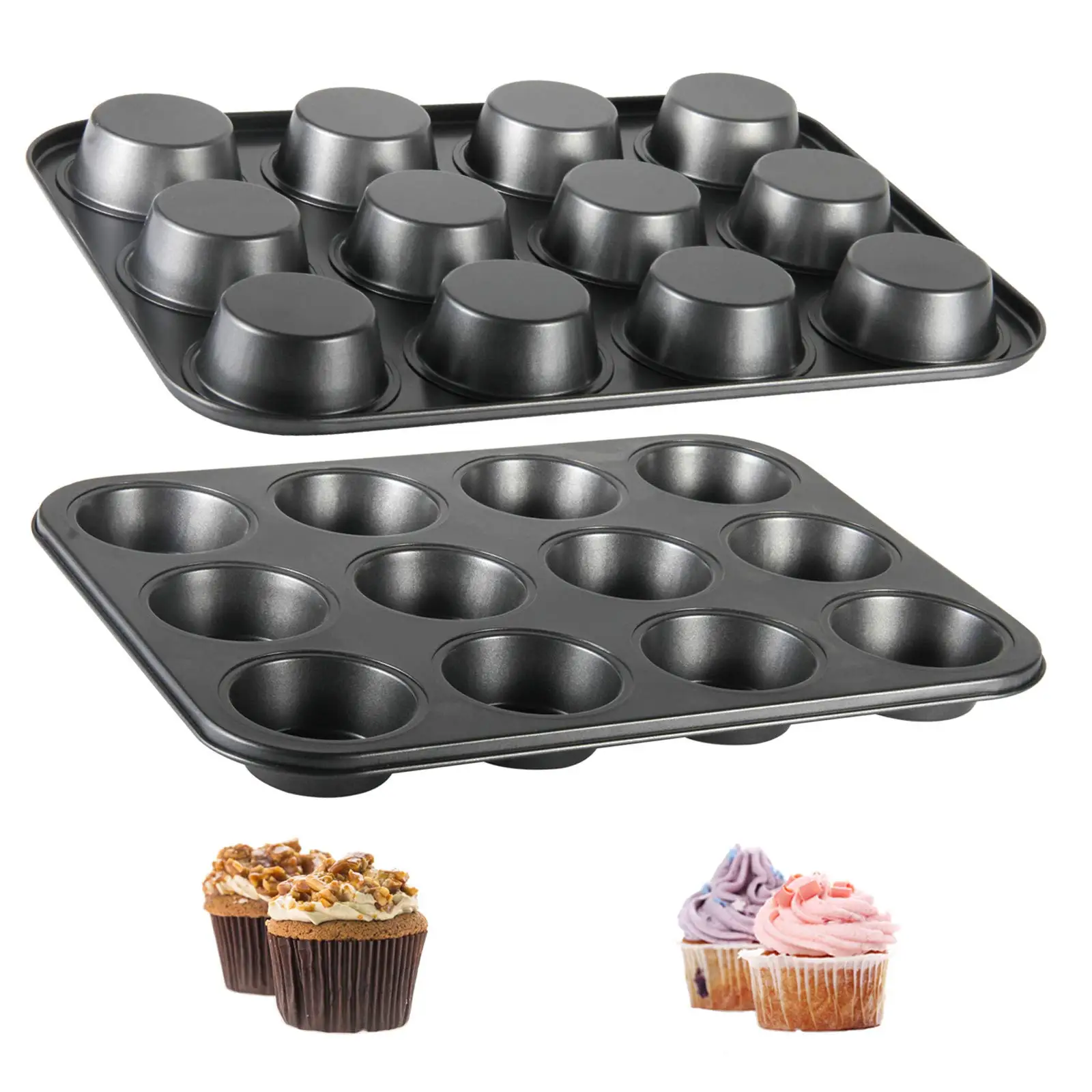 

Kitchen Baking Pan 12 Cup Cupcake Manufacturer Black Muffin Pan Carbon Steel Metal Bakeware