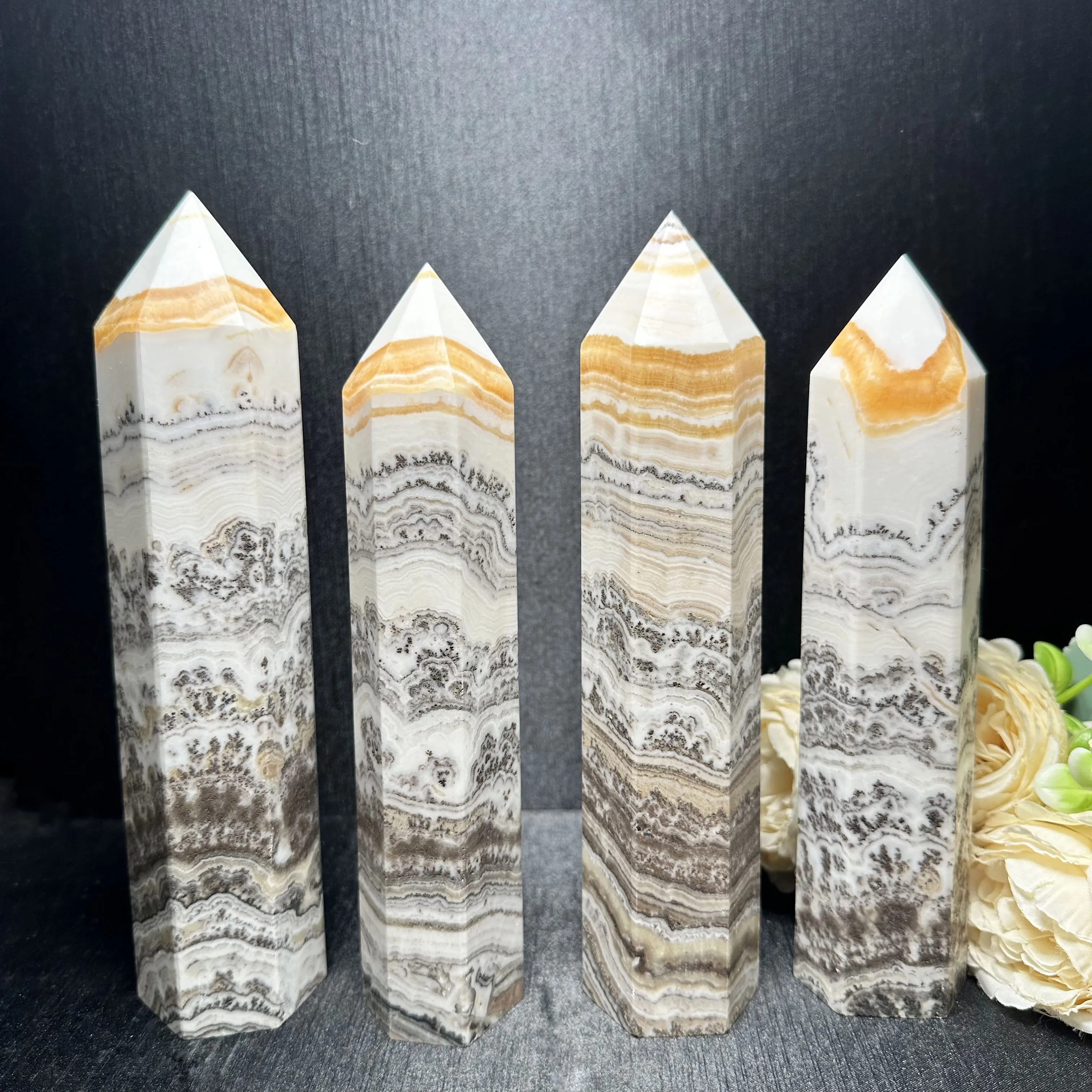Factory  Price Healing Stone Crystal Tower Dendritic Yellow Calcite Tower   for Healing