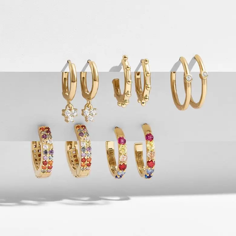 

New Color CZ Zircon Gold Earrings for Women 5 Pair Geometric Small Hoop Earrings Set Huggie earrings Jewelry