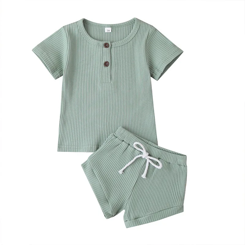 

Summer ribbed cotton kids pajamas sleepwear pajama girl shorts and t-shirt set girl pajamas kids for babies, Picture