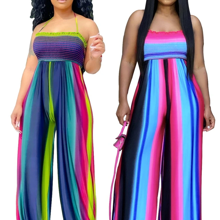 

DUODUOCOLOR Summer hot sale fashion backless color printed womens loose plus size high quality sexy jumpsuit 2021 D10049