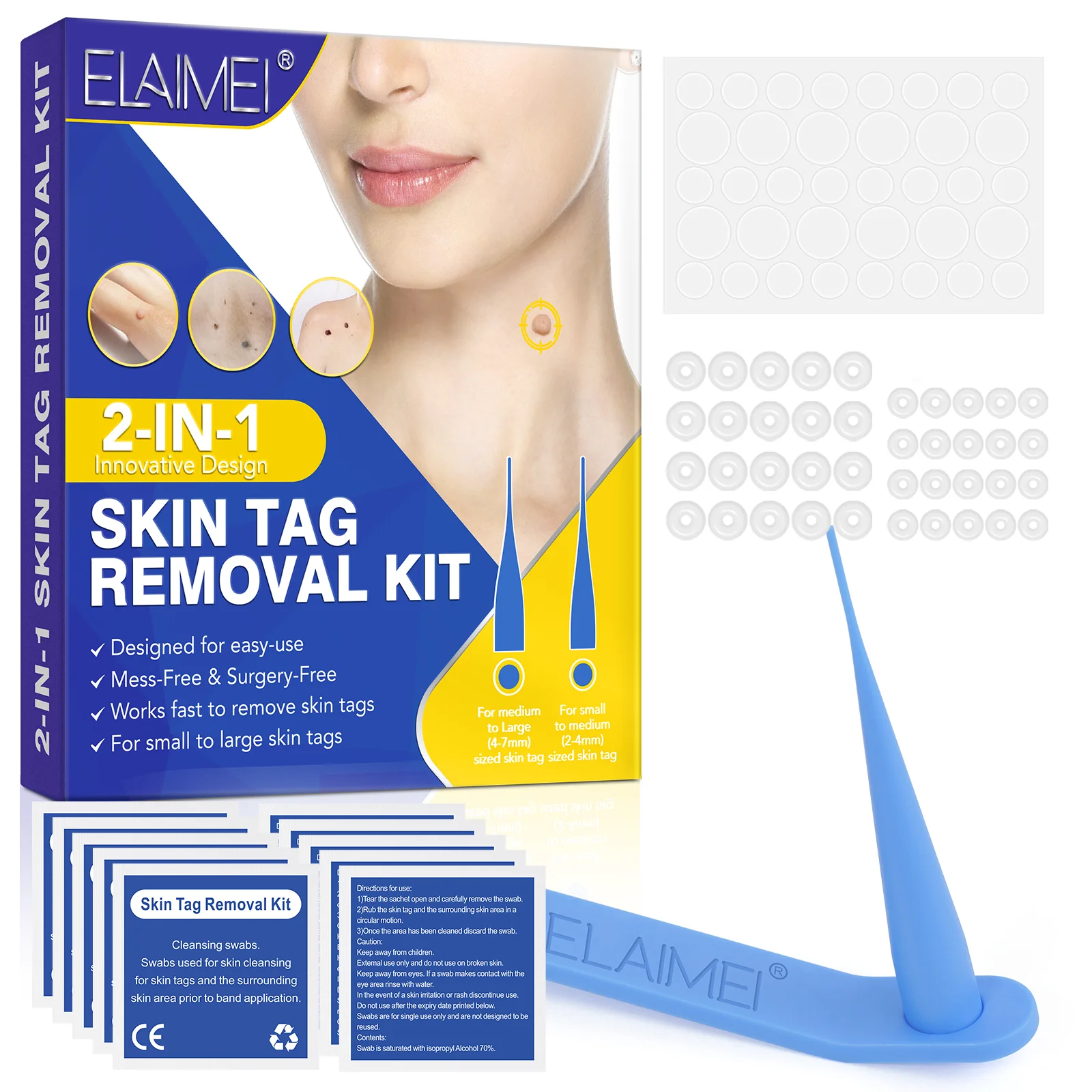 

ELAIMEI Professional Wart Remover Facial Body Skin Tags Wart Mole Acne Pimple Treatment 2 In 1 Skin Tags Removal Kit
