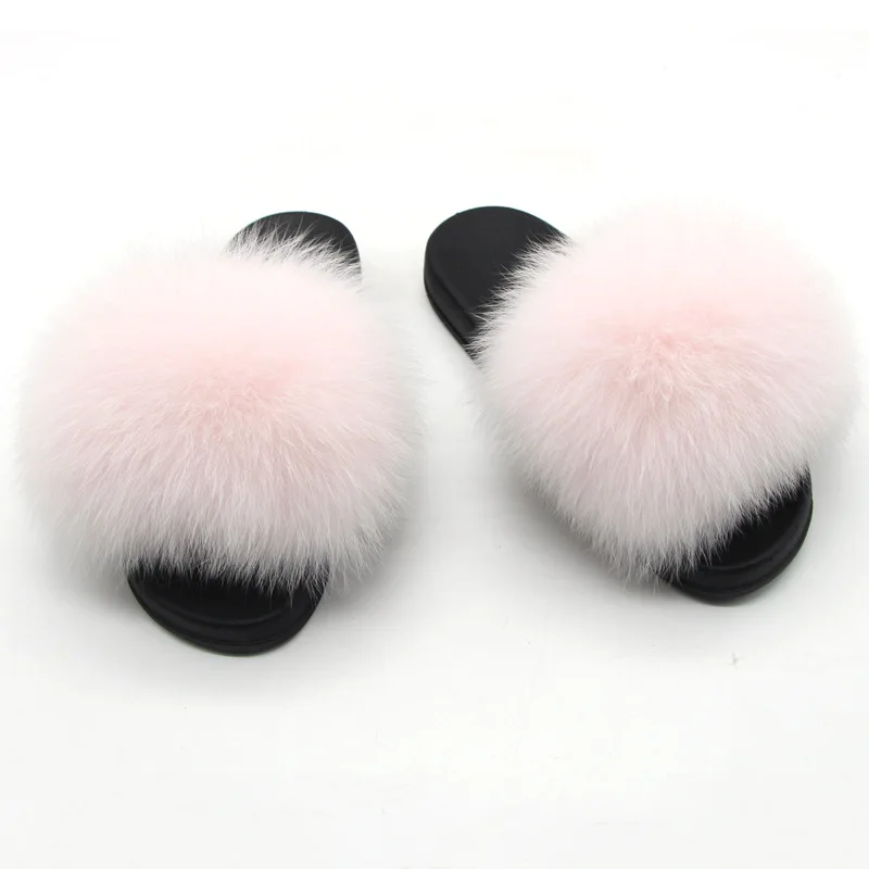 

Factory Wholesale Wear Resisting Raccoon Warm Soft Women Fox Fur Slipper, Customized color