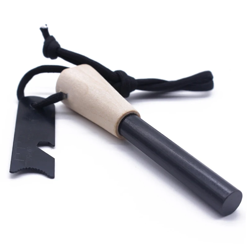 

Traditional Survival Handcrafted Wood Handle Fire Starter Kit with Paracord Necklace