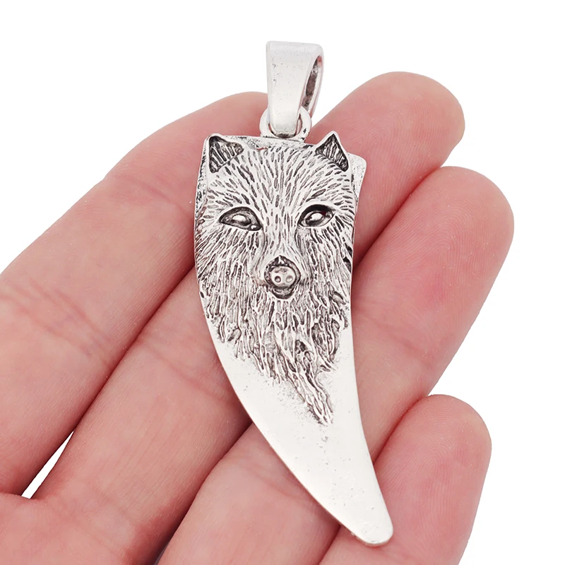 

Antique Silver Large Wolf Head Tooth Teeth Charms Pendants for Necklace Jewelry Making Findings