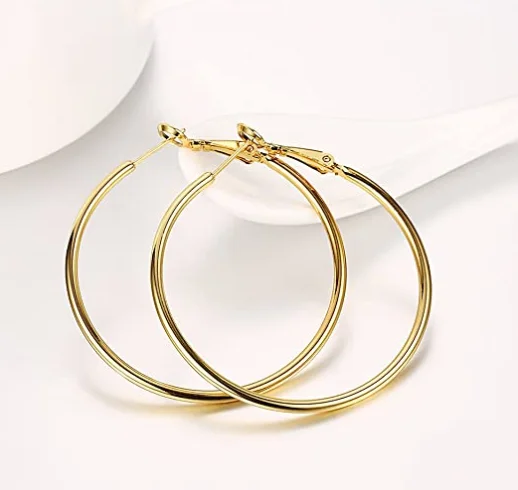 

New Fashion 2021 High Polished 18k Gold Plated Big Hoop Earrings Stainless Steel Earrings Jewelry For Women, Golden