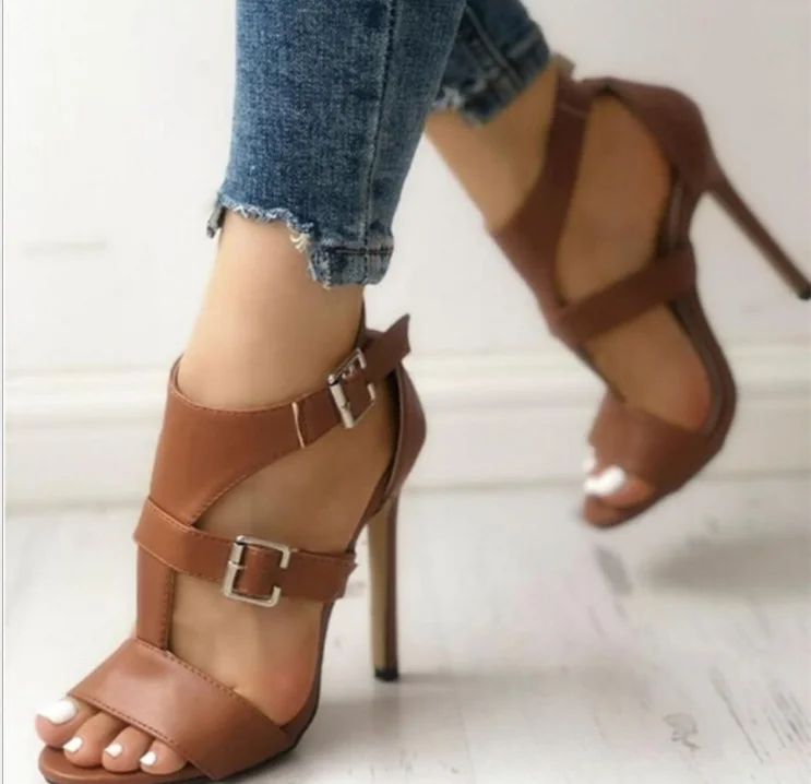 

Women's sandals summer 2021 new sexy super high heels women's shoes open toe fashion sandals drop shipping, Black, brown
