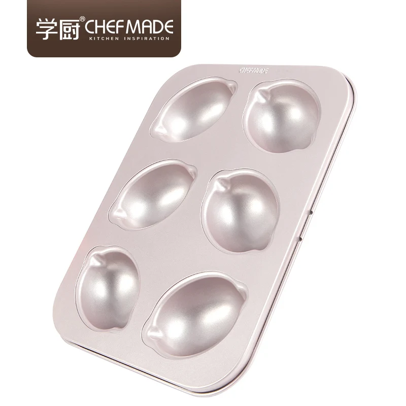 

CHEFMADE Kitchen Bakeware 6 Cup Cavity Carbon Steel Non-stick Baking Cake Pan Mold Non Stick Lemon Shaped Cake Mould, Champagne gold