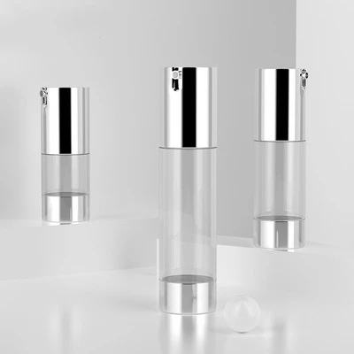 

Luxury 15ml 30ml 50ml airless serum bottle pump plastic bottle with silver cap and bottom