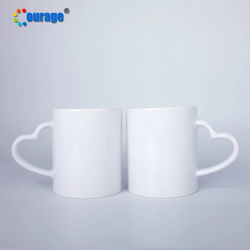 

11 OZ Stocked Sublimation Heart Handle Printed Ceramic White Mug