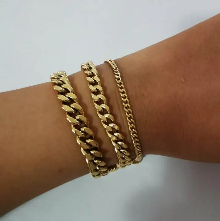 

Trendy Customize Bohemia Women Chunky Stainless steel 18K Gold Plated Cuban Links Chain Bracelets Cuban link Bracelet