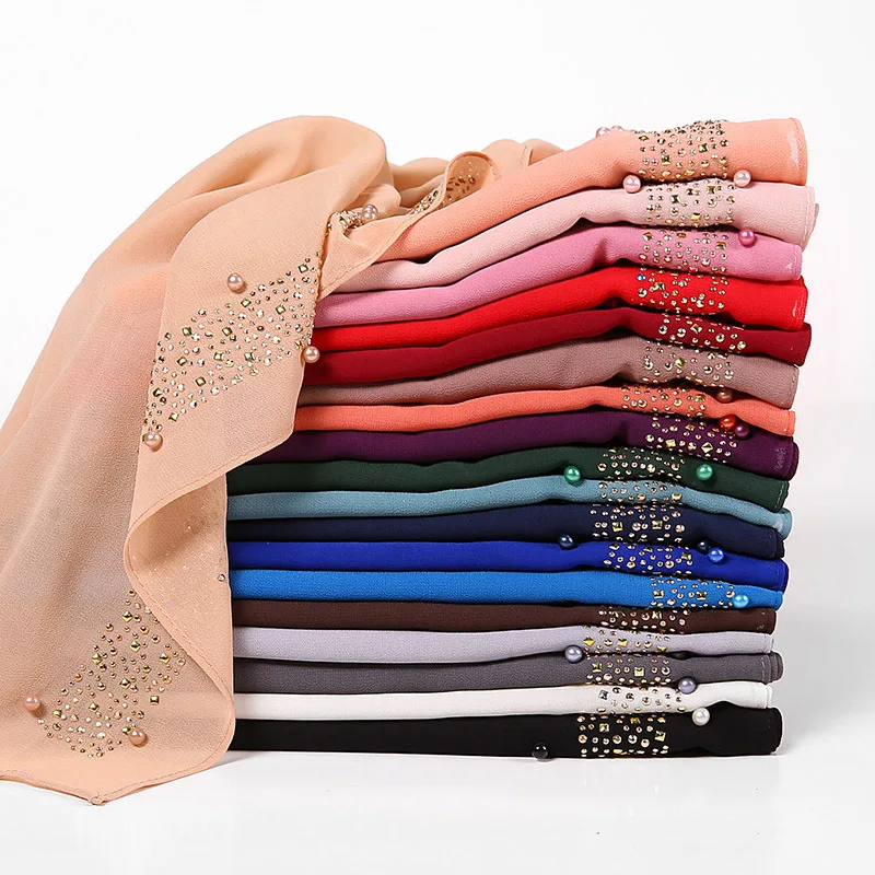 

Zhejiang Fancy Pearl Rhinestone Hijabs Scarf Women Premium Chiffon Hijab Stone