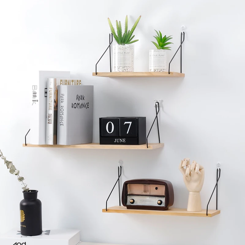 

Wall Shelf Hanging Storage Furniture Metal Hyundai Industrial Solid Wood Mounted Wall Floating Shelves For Wall, Wood color