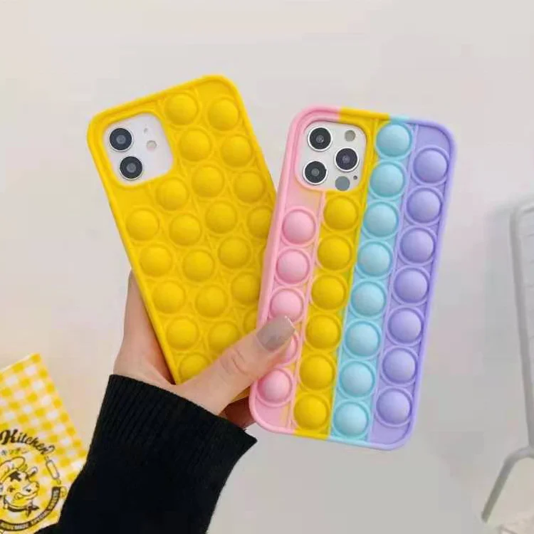 

2022 Newest 3d Silicone Rainbow Cyan 11 12 XR Cactus Push Bubble Toy Fidget Pop It Phone Case For Iphone Cases