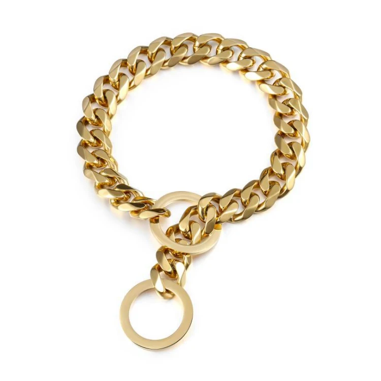 

Wholesale Dogs Plated Gold Stainless Steel Cuban Curb Link Chain Necklace Metal Chain Dog Collar, As the attachment