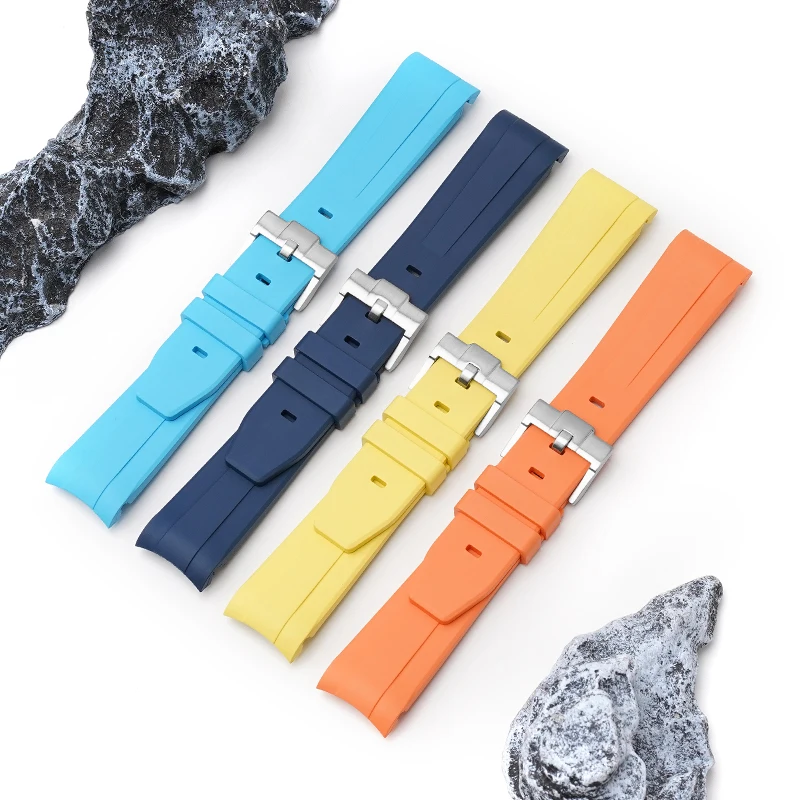 

Upgraded Diving Dedicated Fit 20mm Replacement Durable FKM Watch Straps Curved End Silicone Rubber Watch Band For GMT Moon Watch