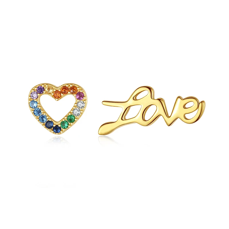 

CZCITY Heart and Love Letter Shaped Ladies Earrings Rainbow Color CZ Cute Children Earrings