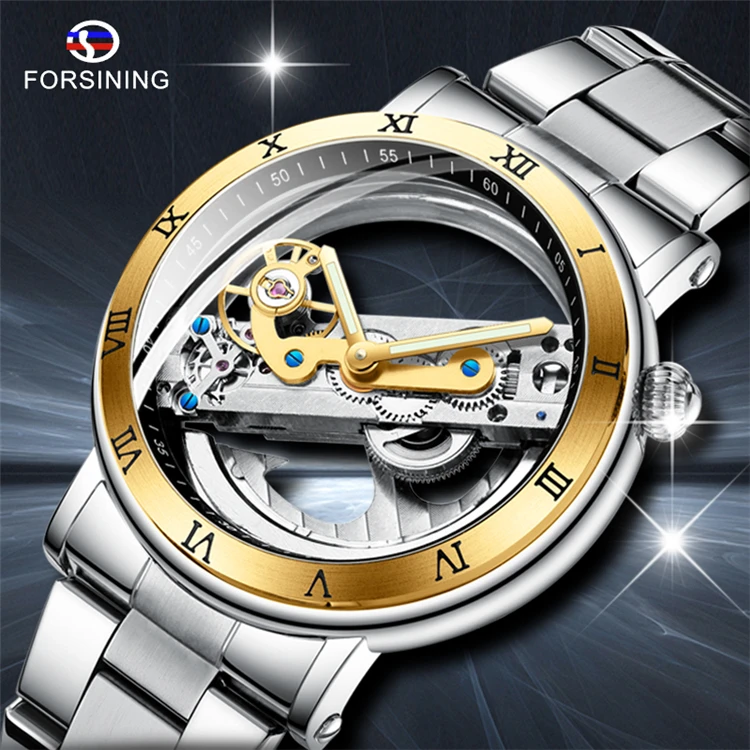 

FORSINING S1003 Automatic Mechanical Watches Top Brand Luxury Stainless Steel Watch Skeleton Transparent Sport male Clock