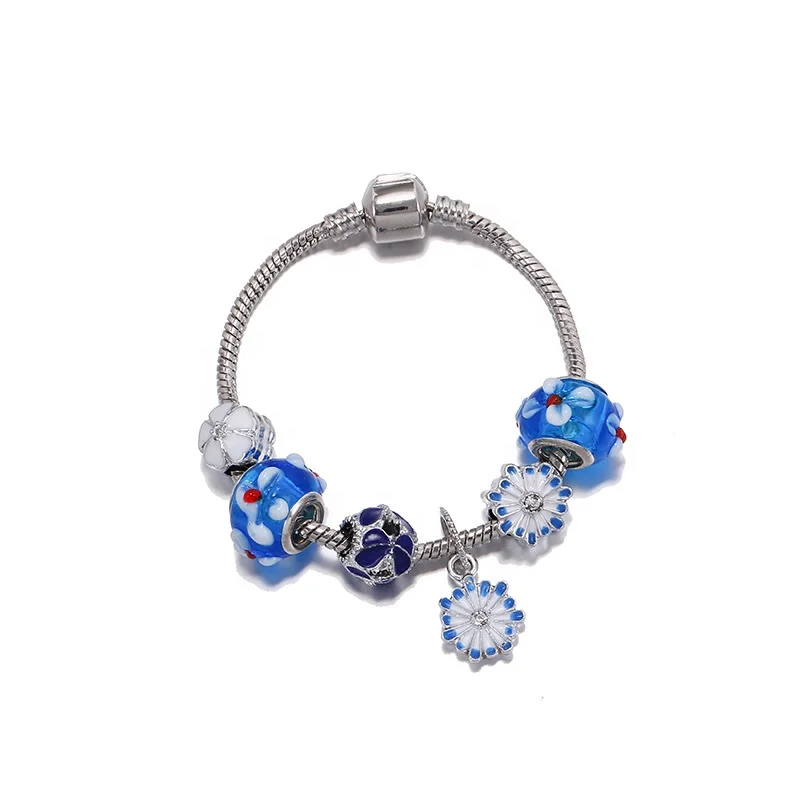 

Free Shipping Chinese Wholesale Jewelry Blue Flower Bracelet Charm Women Bracelet Pierre Naturel