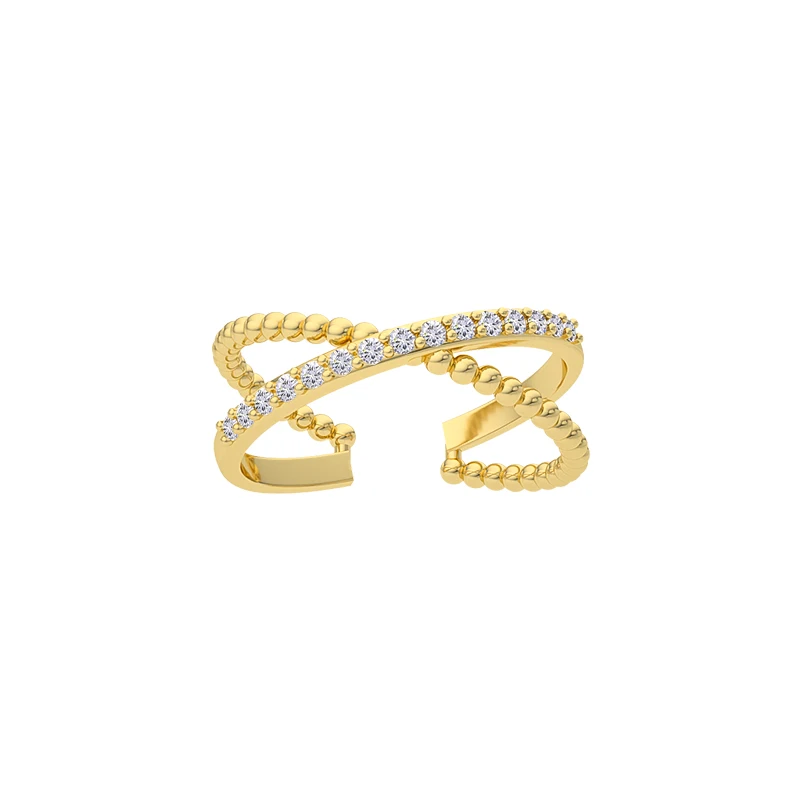 

NEW Special Design 925 silver jewelry X crisscross shape a circle zircon beads open  gold plated rings fine jewelry