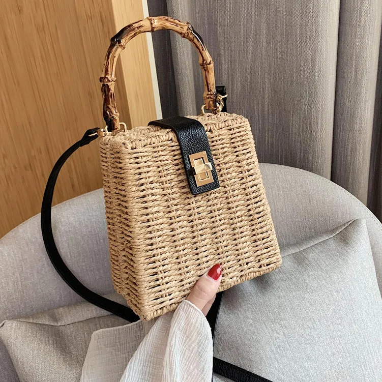 

2021 Wholesale Latest Korean box bags Ladies Purses Straw Handbags