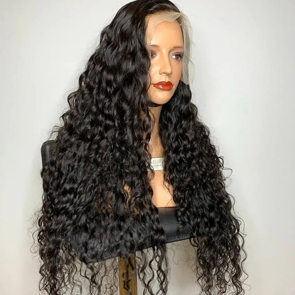 

Unprocessed Remy Brazilian HD Transparent Lace Wig 13x6 Water Wave Lace Front Human Hair Wigs For Women Curly Deep Wave Lace Wig, Natural color lace wig