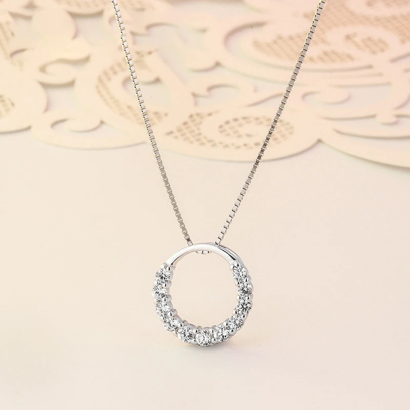 

925 Sterling Silver Setting Zircon Hollow Out Design Circle Clavicle chain women Girl's c joyas de plata