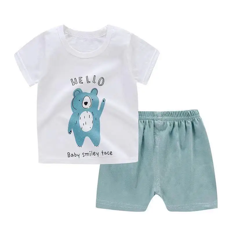 

Wholesale lowest price 100%cotton baby summer clothes good quality short sleeve baby clothes set, As picture