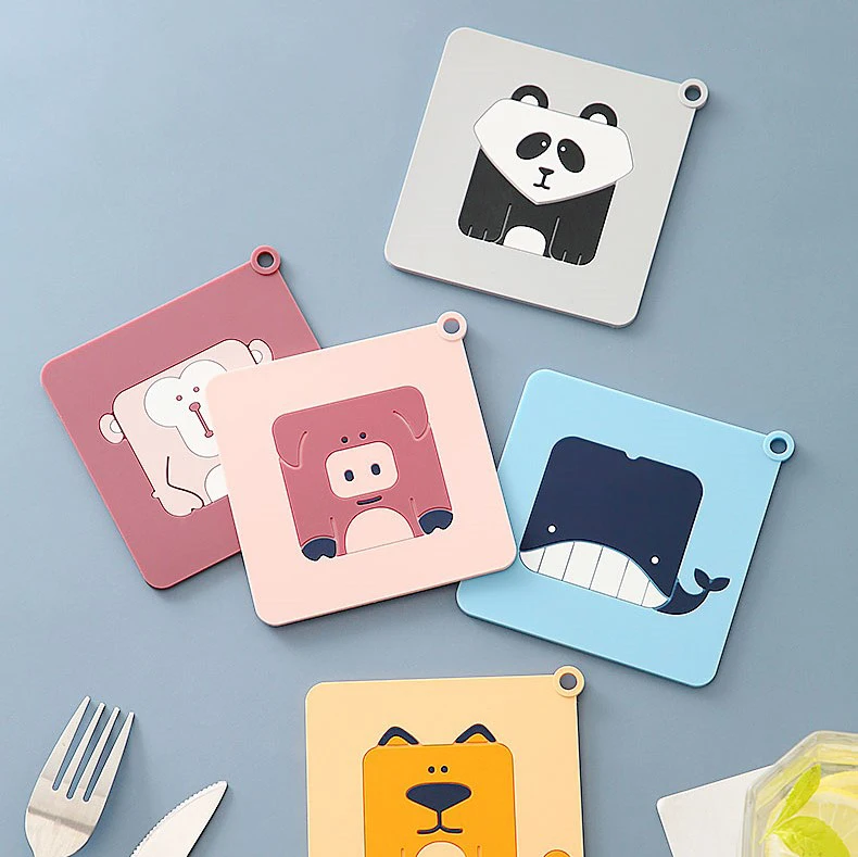 

Wholesale Cute Tableware Insulation Coaster Cup Mats 15*15 Large square Soft PVC Rubber Pad Heat-insulated Bowl Placemat, 6 colors