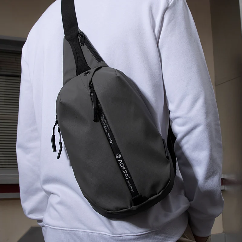 

aoking 2020 new design small mens waterproof sing bag shoulder crossbody bag black
