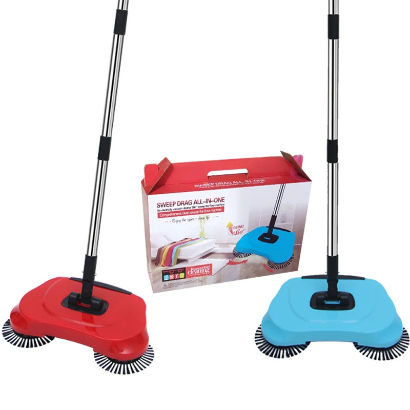 

New Automatic Spin Sweeper 3 In 1 Floor Sweeping Brushes Broom Duster Dustpan, Red,blue